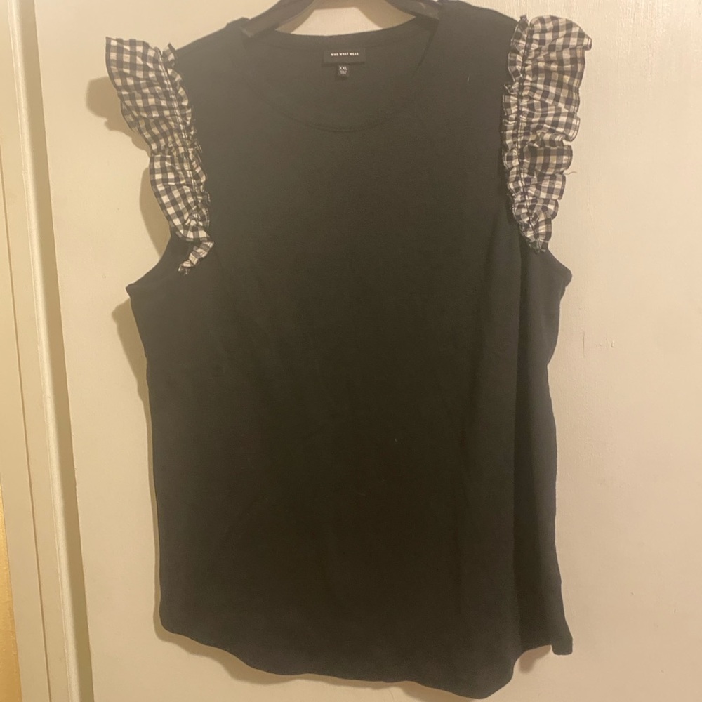 Who What Wear Black Ruffled Sleeveless Tank Top